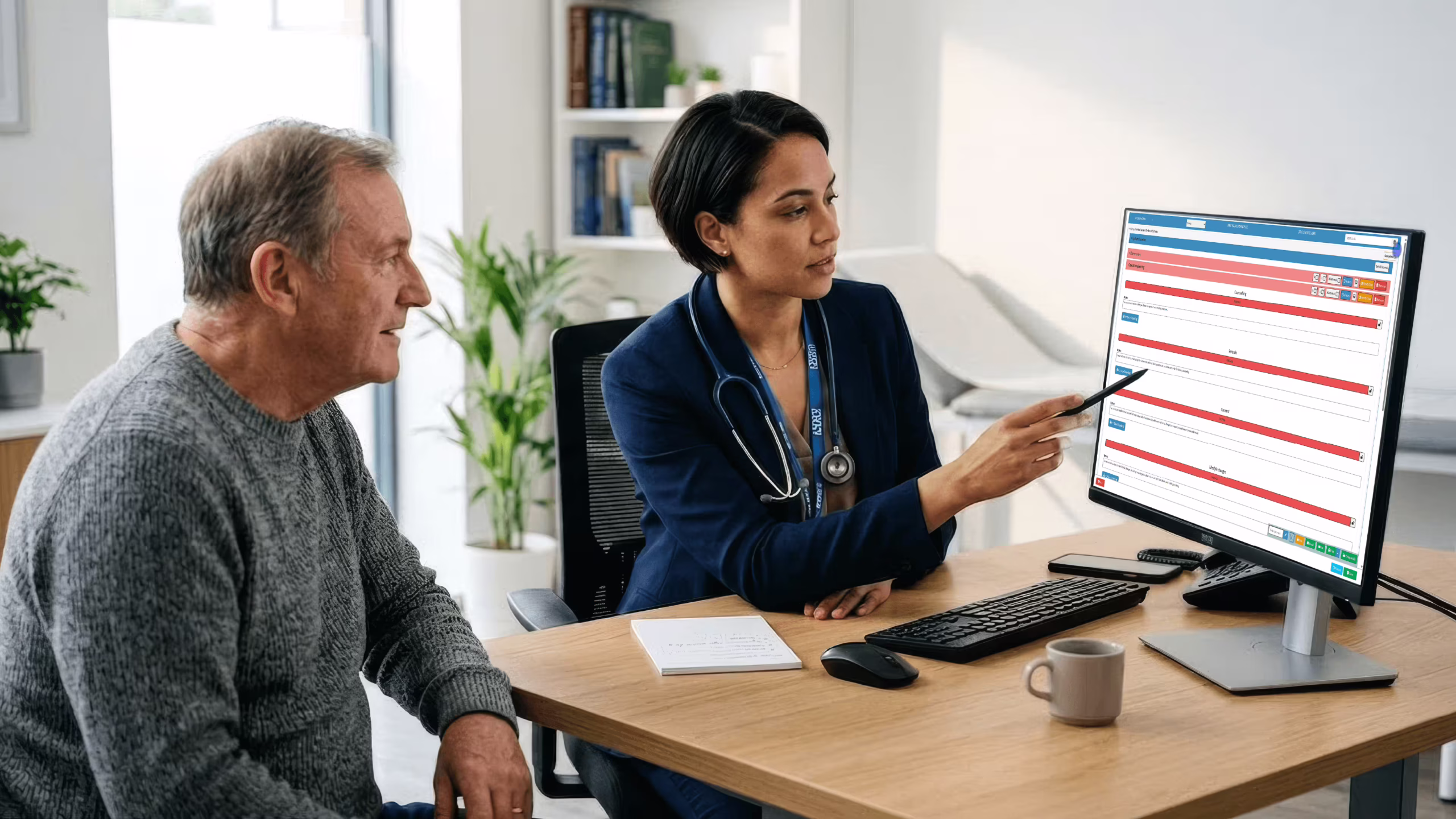 UK GP using AI in healthcare tools on screen during a consultation at a surgery